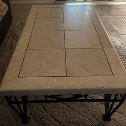Stone and Iron Coffee Table With Side Table