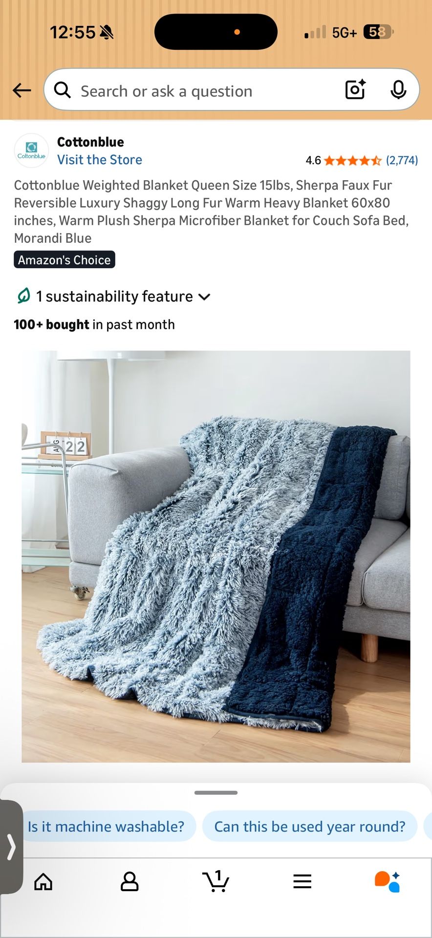 Cottonblue Weighted Blanket Queen Size 15lbs, Sherpa Faux Fur Reversible Luxury Shaggy Long Fur Warm Heavy Blanket 60x80 inches, Warm Plush Sherpa Mic