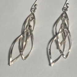 Spiral" or "Marquise Leaf" drop earrings. Sterling Silver.