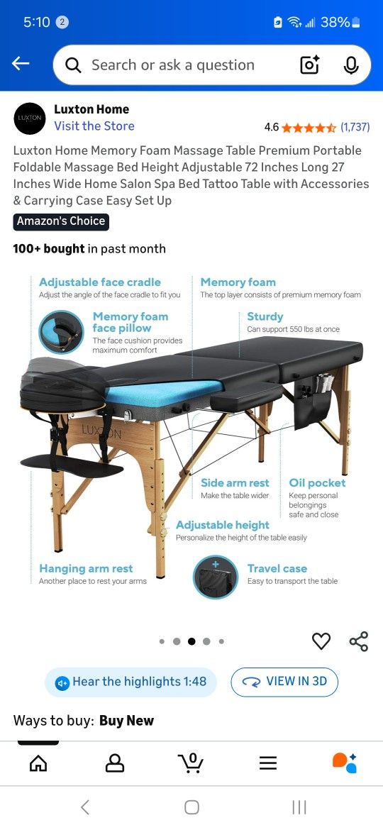 Luxton Home Memory Foam Massage Table