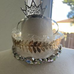 3pc Set of Decorative Crowns Headband Set + Iridescent Bag 👑✨