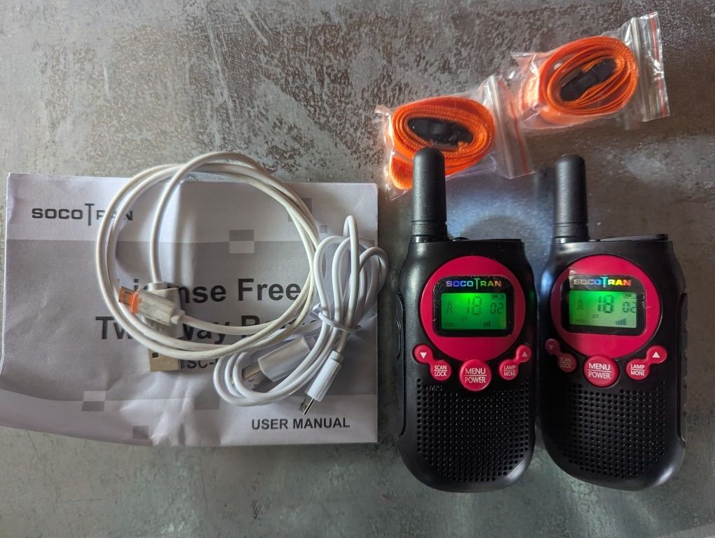 New Walkie Talkies Handheld Ultralight 2 Way Radios REI Camping Hiking Backpacking Led Backlit, Vox Hands-Free, Flashlight, USB Rechargeable Battery