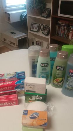 TOILETRY ITEMS. NEW. TOOTHPASTES,SHAMPOOS,CONDITIONERS,