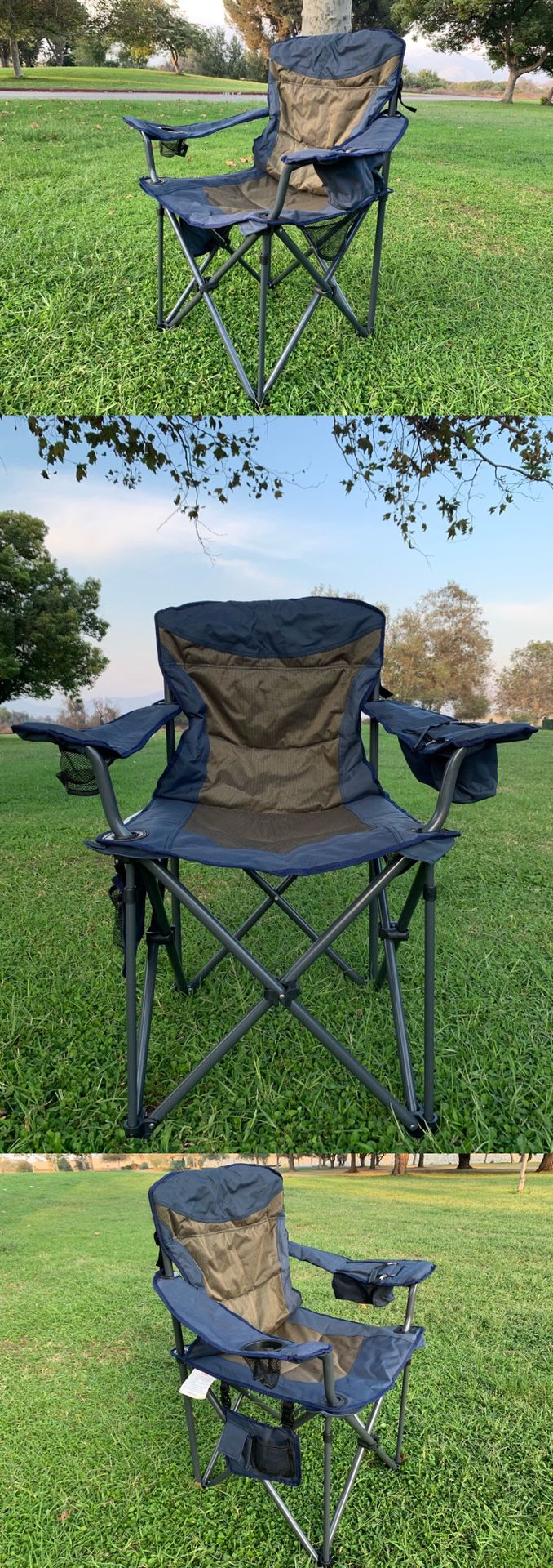 More pieces available. Brand new!Heavy-Duty Portable Camping Chair, Collapsible Padded Arm Chair with Cup Holders and Lower Mesh Side Pocket🌟