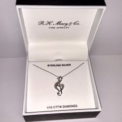NWT NIB .925 Sterling Silver With 1/10 CTTW Diamond Musical Note Necklace