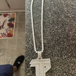 24” Tennis Chain With 3” Pendant .925 Silver With Moissanite 