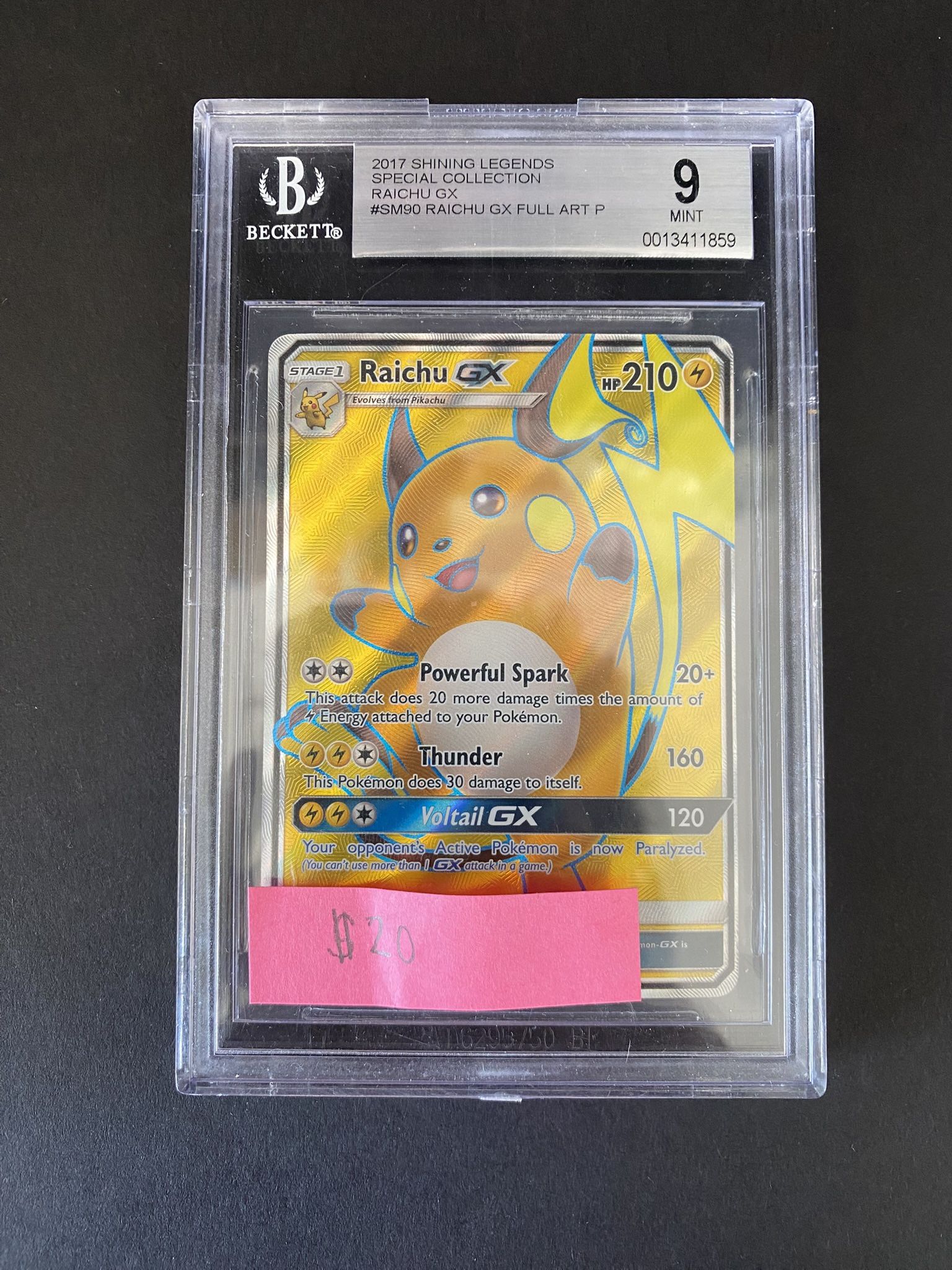 2018 Pokemon Raichu GX SM90 Full Art Black Star Promo Shining Legends BGS 9