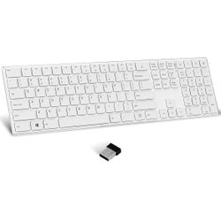 Wireless Keyboard, 2.4G Slim and Compact with Numeric Keypad, White, metallic frame 🔲