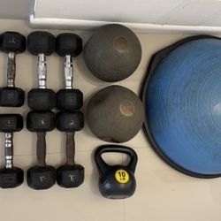 Bundle Of Home Gym Equipment: Weights, Medballs, Kettle Bell, Bosu