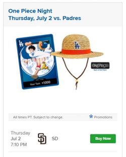 Dodgers x One piece game vs padres