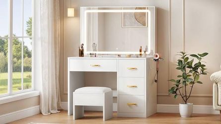 YITAHOME 35" Makeup Vanity Desk with LED Lights and stool
