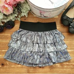 SIZE 6X-7 SILVER SEQUINED SPECIAL OCCASION/HOLIDAY RUFFLE MINI SKIRT
