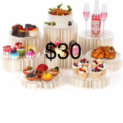 8 Pack Buffet Risers and Stand, Foldable Food Risers for Buffet Table Acrylic Dessert Table Display Set Food Display Risers Cylinder Cake Stands for P