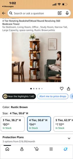 4 Tier Rotating Bookshelf,Wood Round Revolving 360 Bookcase Tower