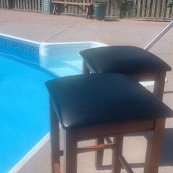 Pair Of Counter height Solid Wood And Faux Leather Counter Height Bar Stools With Spacious Seating Both For 35 Perfect condition