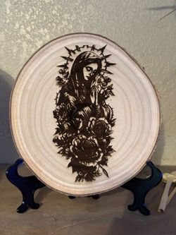 Virgin Mary Wood Slice Wall Art