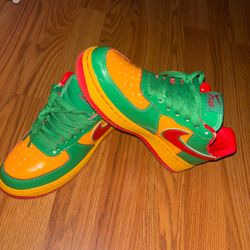 Size: 6.5 Nike Air Force 1 'It's Us' lil Yachty sneakers in green, red,  and yellow shoes. they were only worn two times.