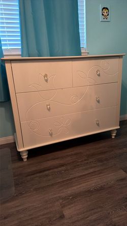 White 4-Drawer Dresser with Floral Detail