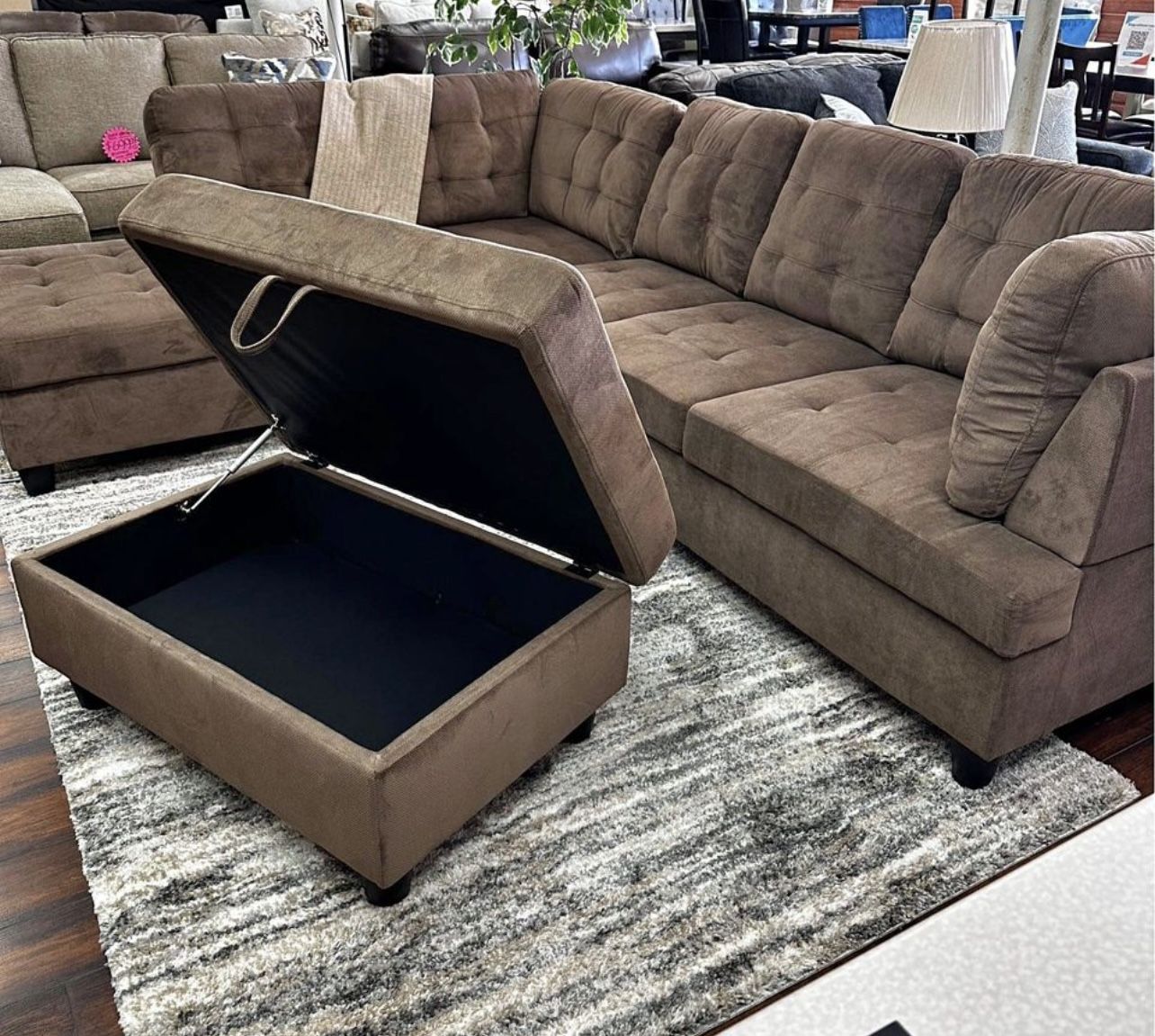 COSTCO Brown Chenille Sectional Couch And Ottoman