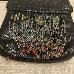 VINTAGE SKIN AND SUEDE BAG WITH GORGEOUS BEADS