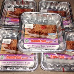 (5) Handi-Foil Eco-Foil Cook-N-Carry Square Cake Pans with Lids. New 