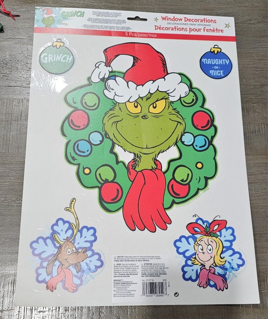 Grinch Window Clings 17" x 12" Sheet Grinch Supplies Decorations