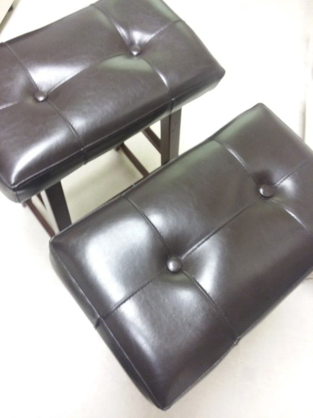 Set of Two Wooden Leather Stools, $55 Each