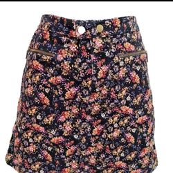 Vintage Y2K Mossimo Corduroy Mini Skirt Size 6 Black Floral Print Zip Academia