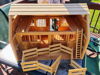 Discontinued all wood horse stable with horses