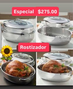 Especial $275.00 Caserola Ovalada Rostisera 3 Piezas Prepara Pavo Lomo De Puerco Pollos Acero Inoxidable Tryply Princess House Ventas Finales