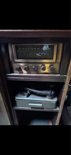 Vintage antique record player and radio mahogany set