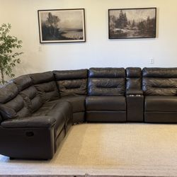 Costco top grain charcoal gray leather Recliner Sectional Couch Delivery Available 