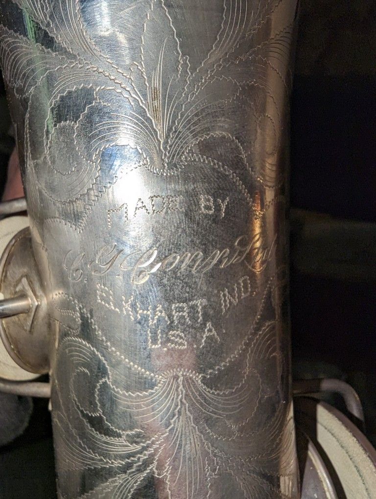 Vintage Saxophone Silver With Mother Of Pearl On Keys