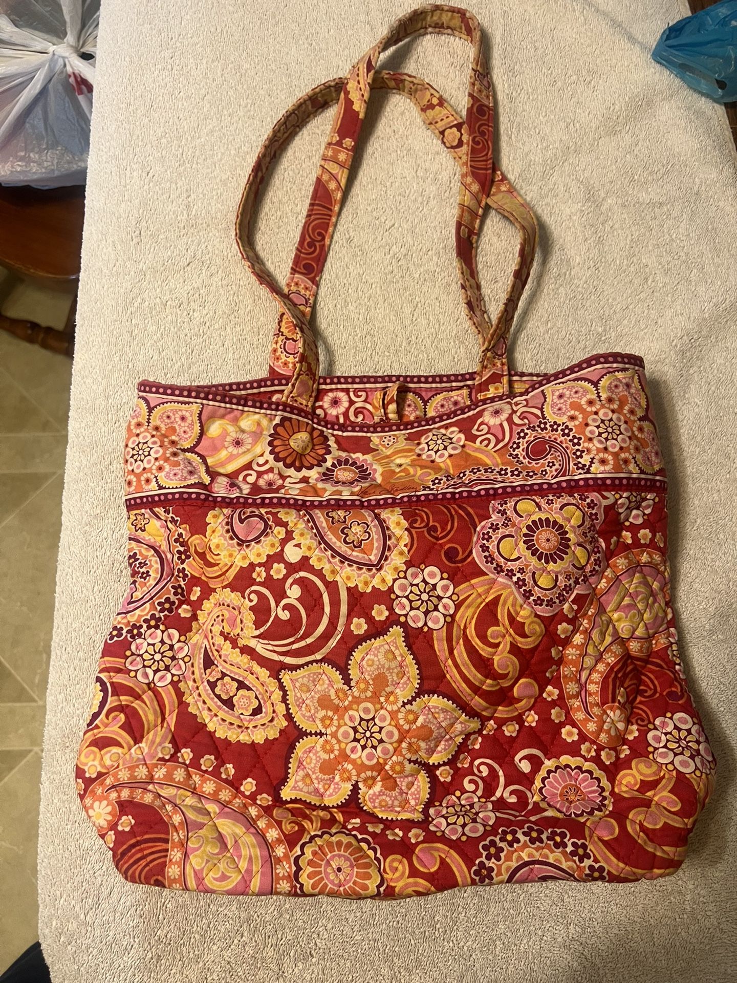 Vera Bradley Raspberry Fizz, red, pink,yellow paisley shoulder tote bag 