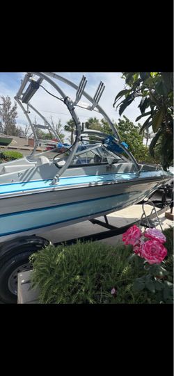 Baby blue boat  and Trailer