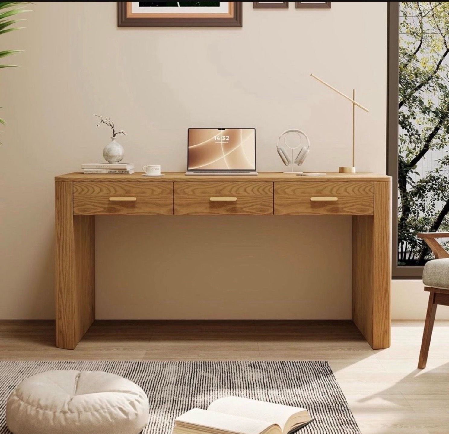60 inch modern Oak executive desk with curved edge new