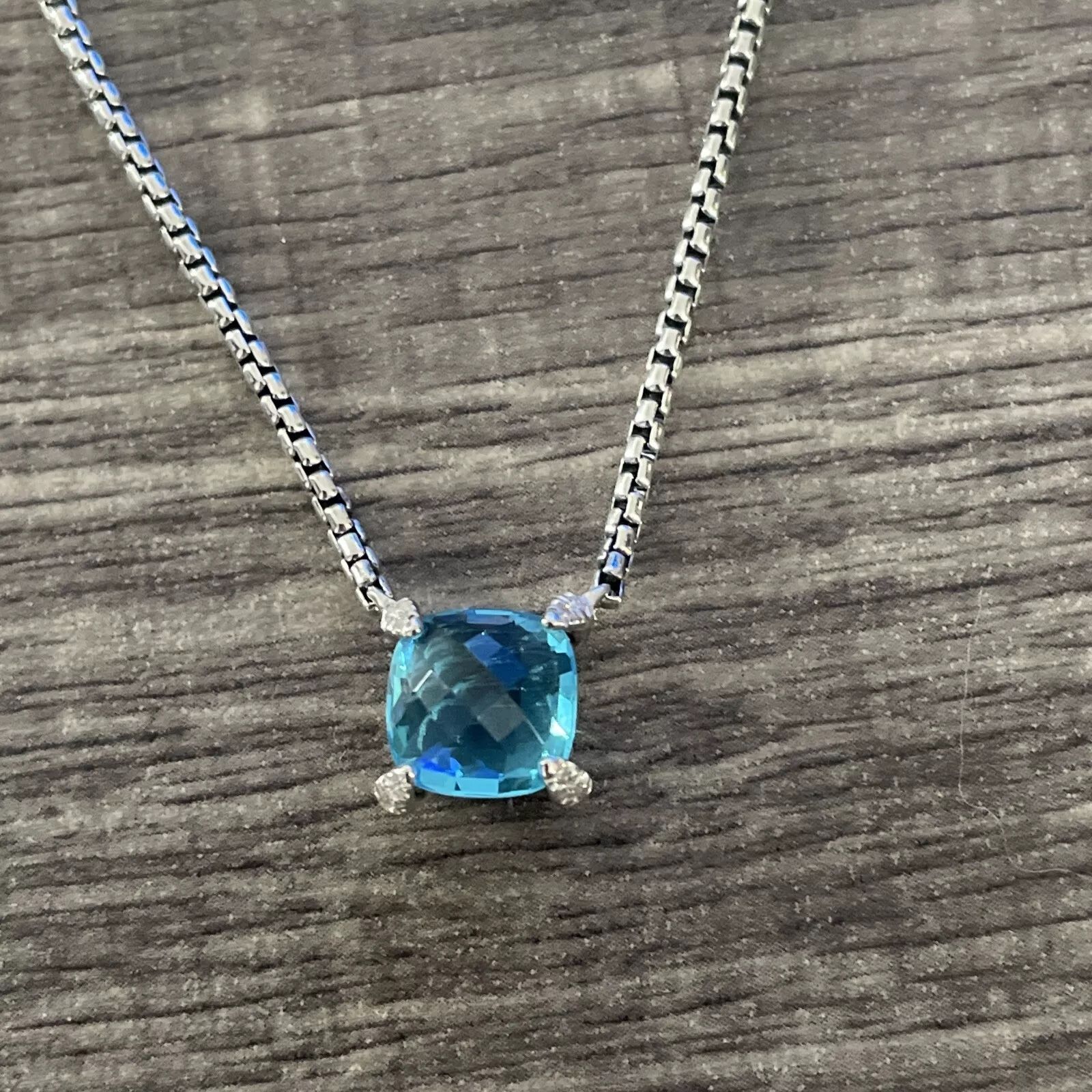 David Yurman 925 Sterling Silver Chatelaine 9mm Blue Topaz Necklace 16-18"