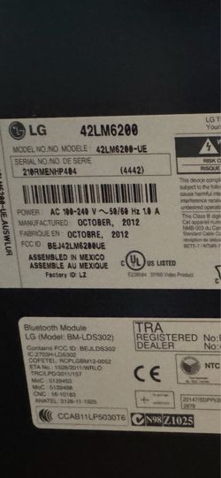 Used but still functioning 3D LG Smart TV (Model #  42LM6200) from 2012