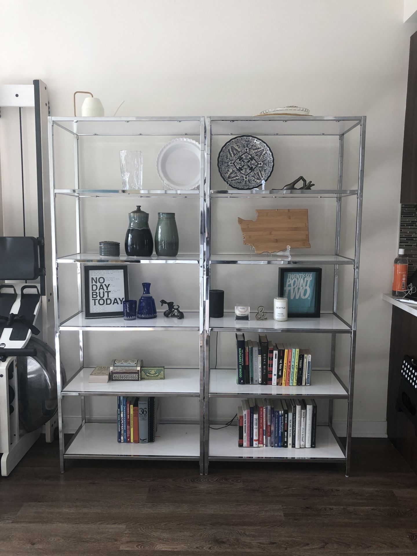 Silver and White Bookshelves