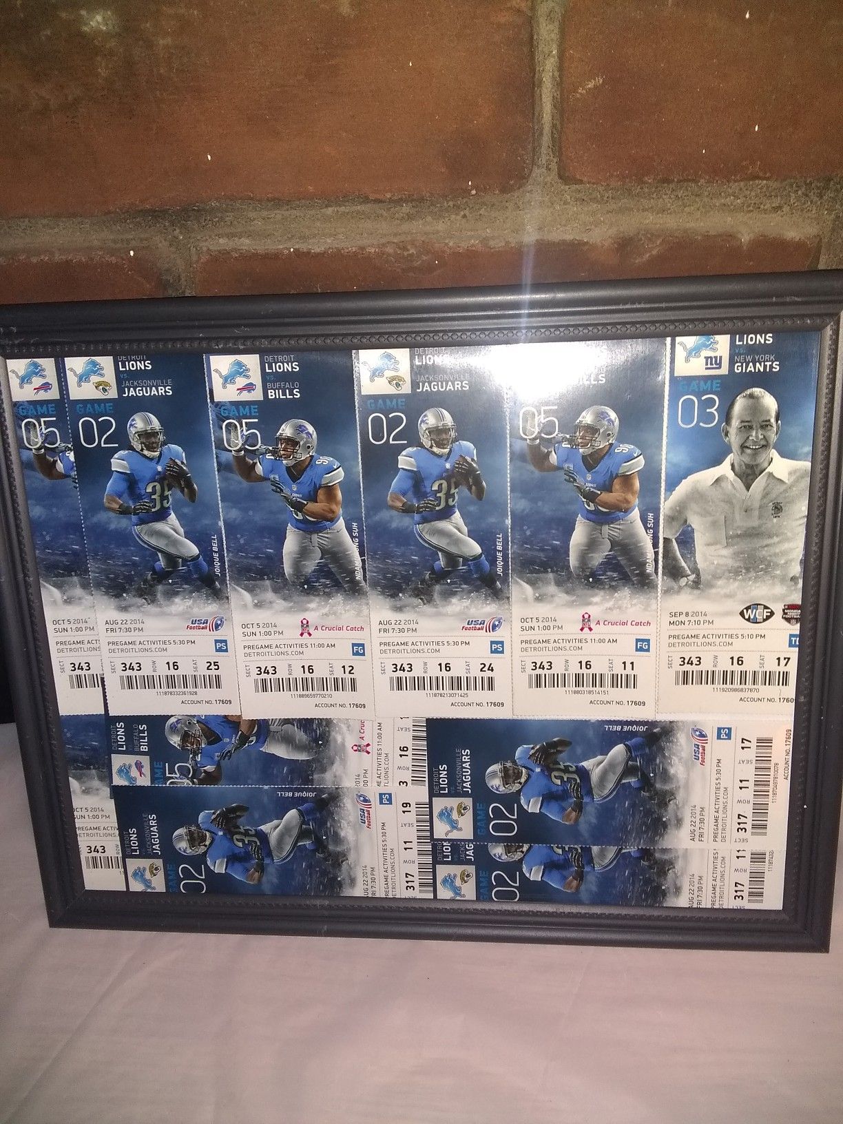 2014 Detroit Lions Framed Ticket lot 11 Tickets