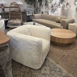 Brand New Gorgeous Faux Fur Swivel Chair Upholstered In Cream By JR 