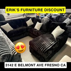 MIDNIGHT BLACK SECTIONAL SOFT CORDUROY 