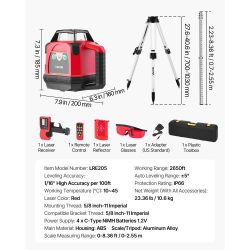 VEVOR Rotary Laser Level Kit, 2650ft 360-Degree Self Leveling Red Horizontal Laser Transit,with Heavy-duty Tripod, Receiver, Remote Control, Toolcase,