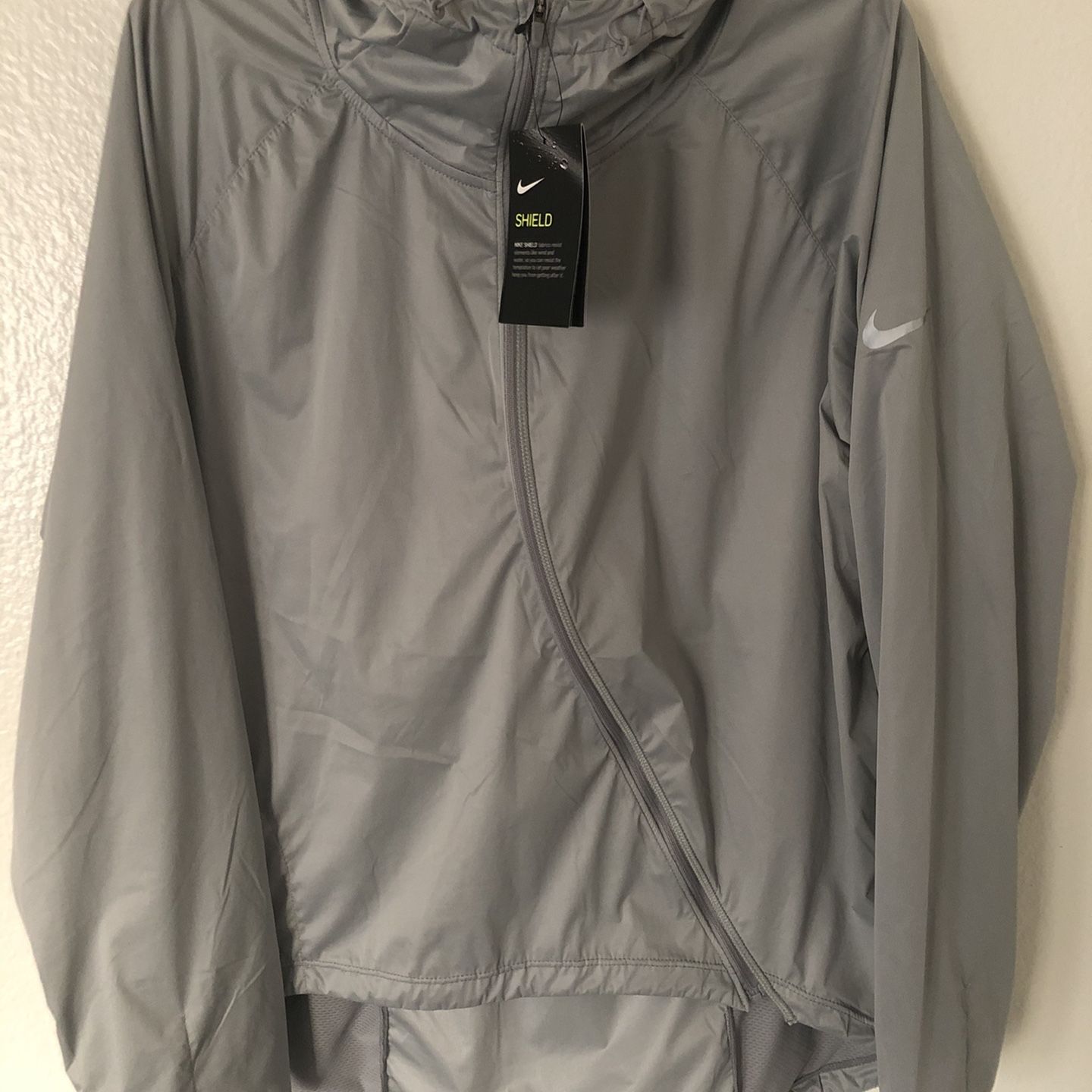 Nike Womens Shield Running Jacket Grey Runaway Reflective