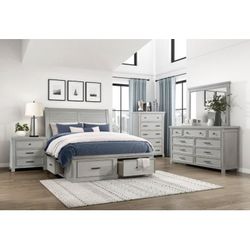 June Promotion Sleek gray finish 5 pc bedroom set crafted from acacia wood features 6 drawers 