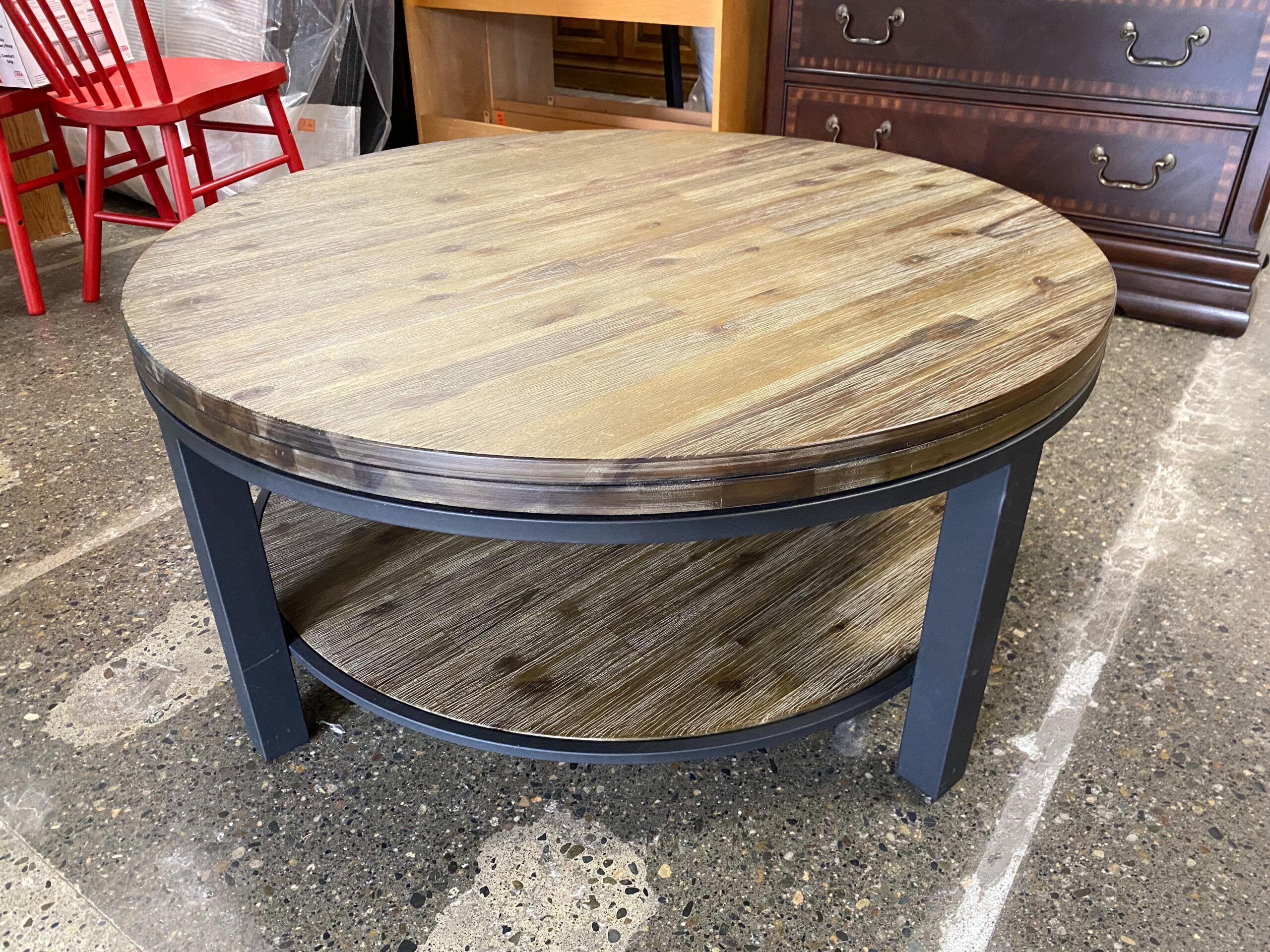 Circular Metal and Wood Coffee Table