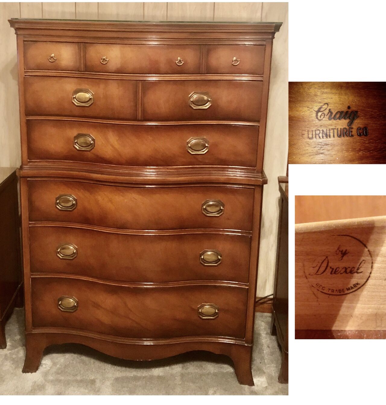 Rare, Beautiful 5 Piece BowFront Drexel (TRAVIS COURT) Matching Mahogany Bedroom Set $1200
