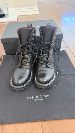 rag & bone Black Leather Combat Boots – Gold Hardware – Box & Dust Bag