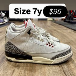 Jordan Retro 3s White Cement Size 7y
