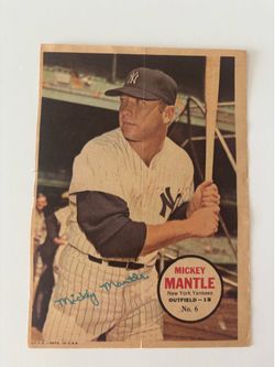 Vintage 1967 Mickey Mantle Topps Baseball Pin Ups Poster New York Yankees #6